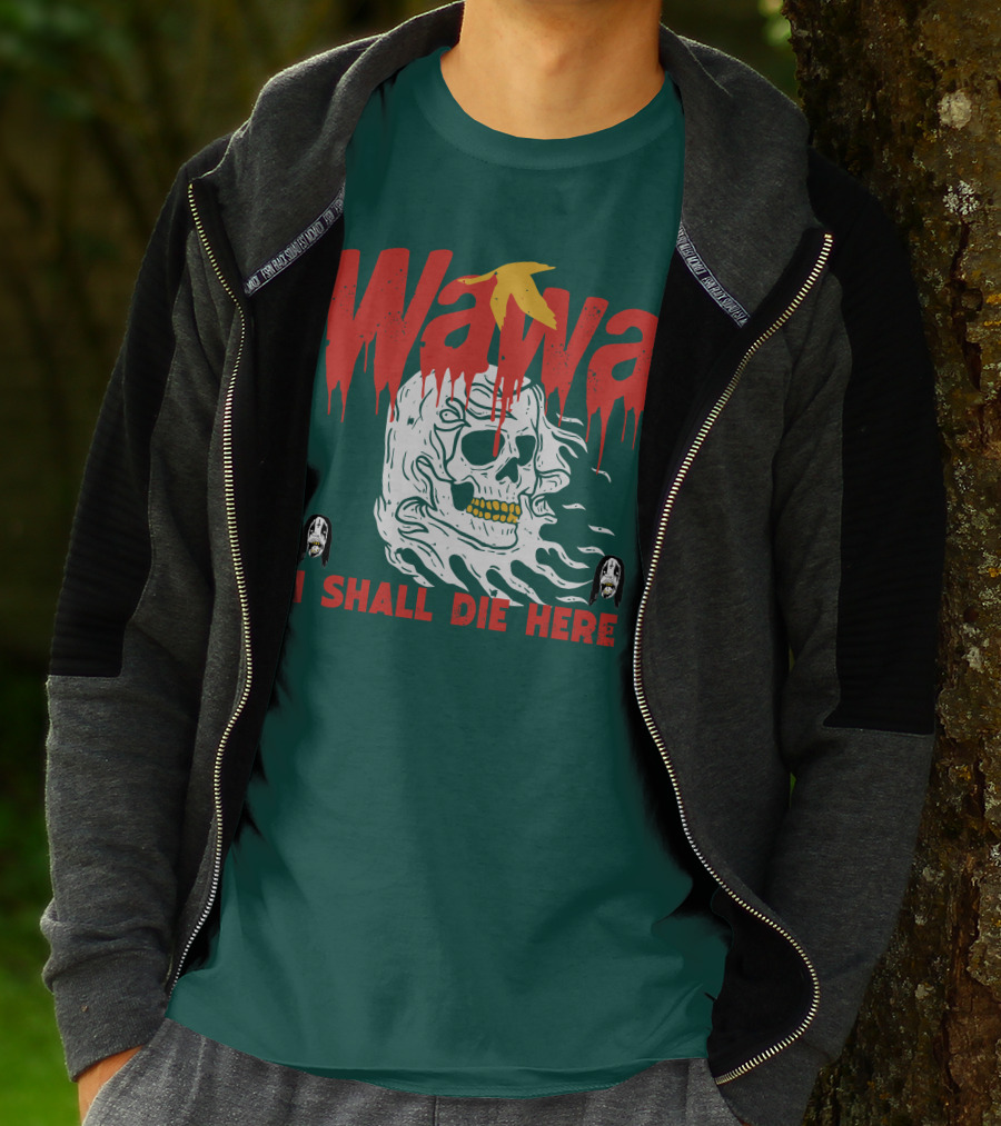 Grimgrimgrim Store Wawa I Shall Die Here Skull Motif T-Shirt