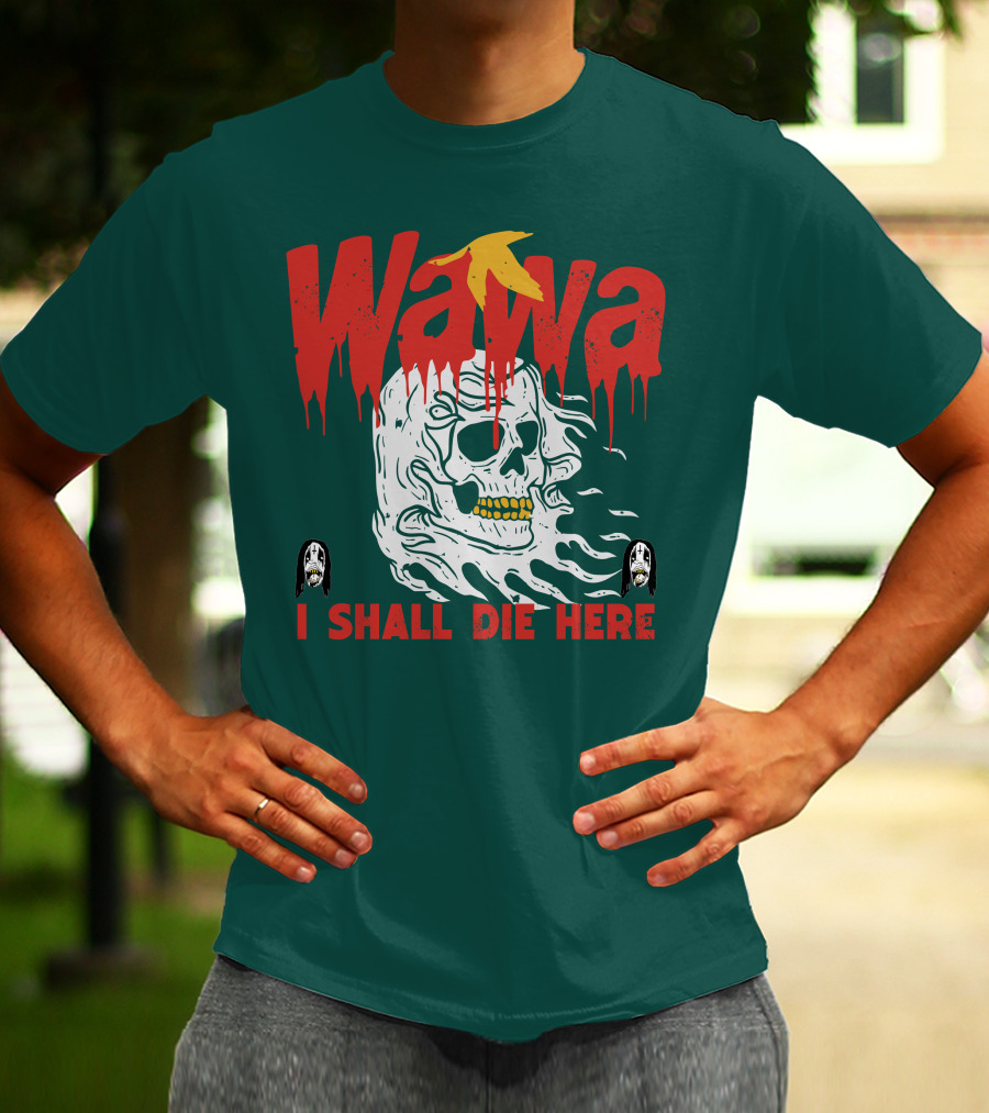 Grimgrimgrim Store Wawa I Shall Die Here Skull Motif T-Shirt