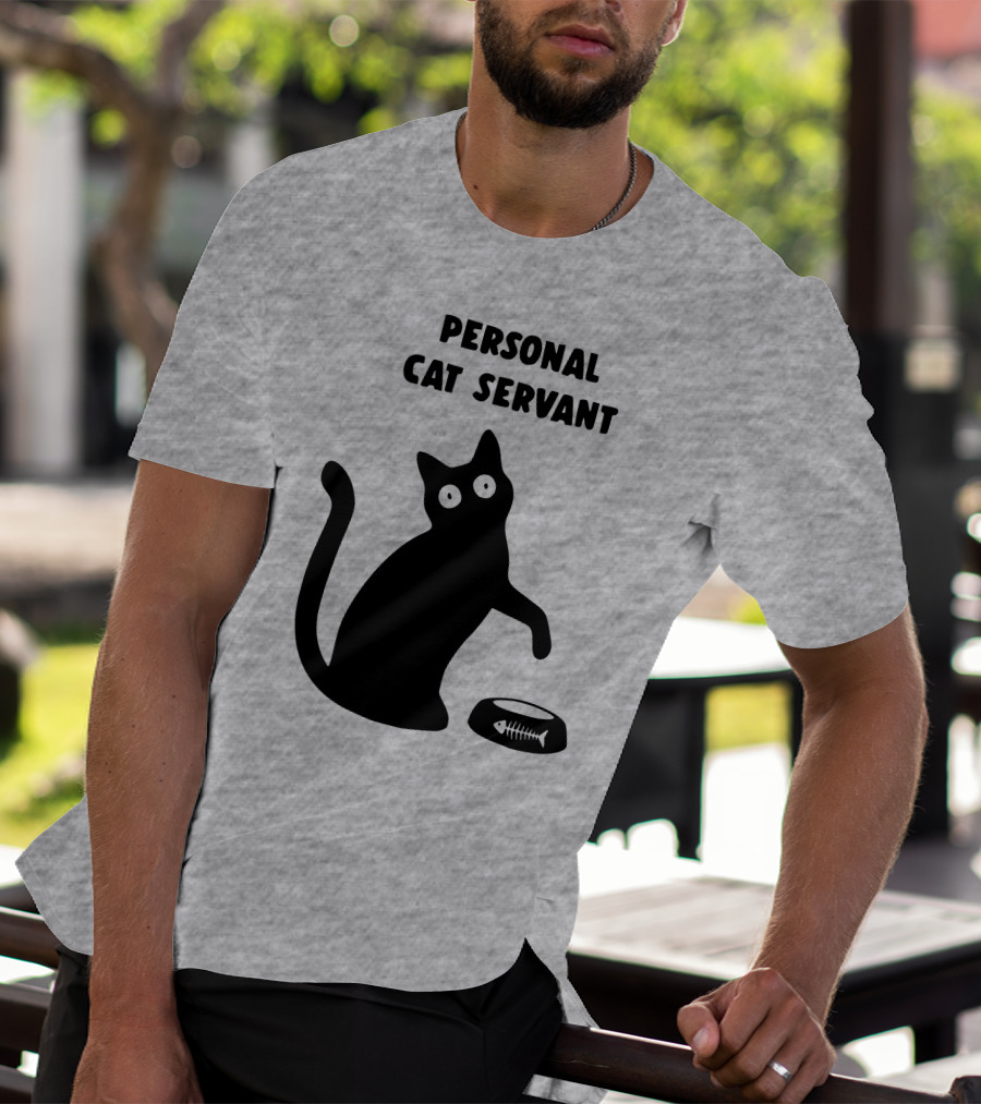 Porridgebrain Personal Cat Servant Silhouette With Fish Bone Bowl T-Shirt