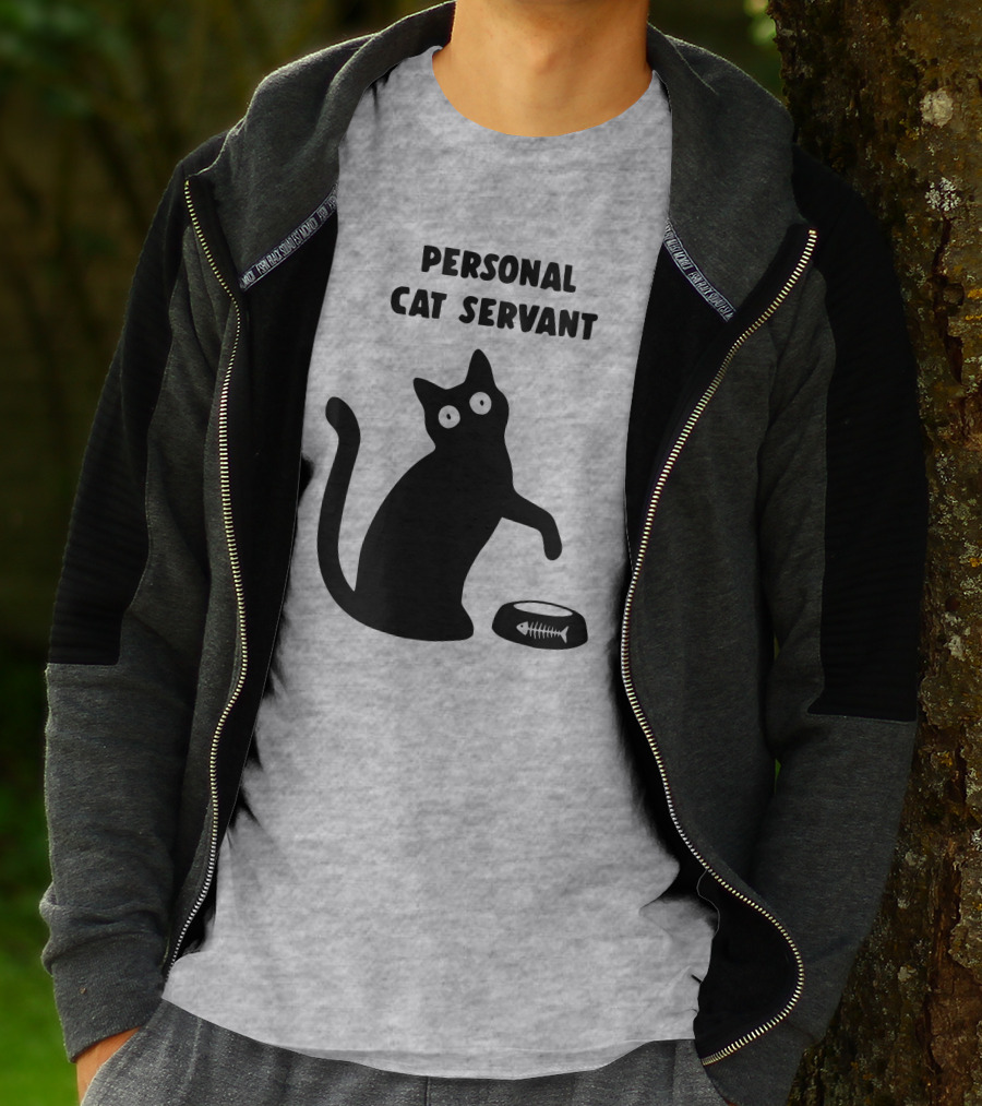 Porridgebrain Personal Cat Servant Silhouette With Fish Bone Bowl T-Shirt