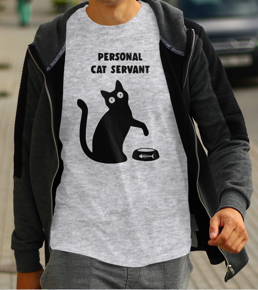 Porridgebrain Personal Cat Servant Silhouette With Fish Bone Bowl T-Shirt