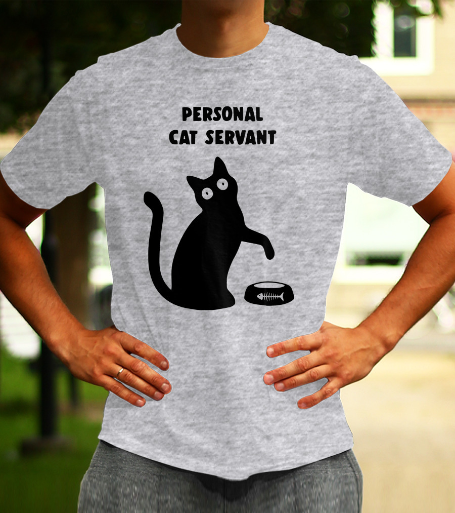 Porridgebrain Personal Cat Servant Silhouette With Fish Bone Bowl T-Shirt