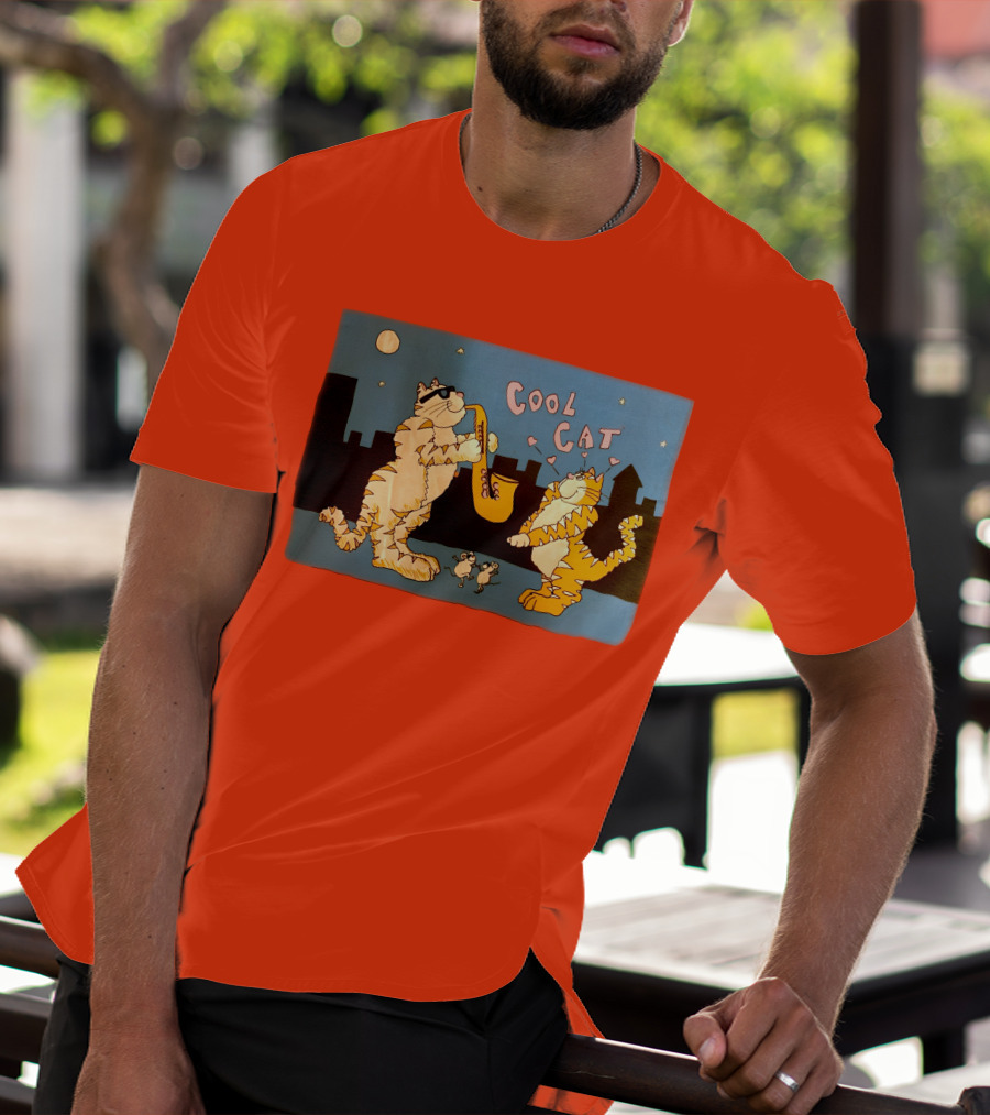 Harry Wearing Cool Cat Playing Saxophone In City Night Sky T-Shirt