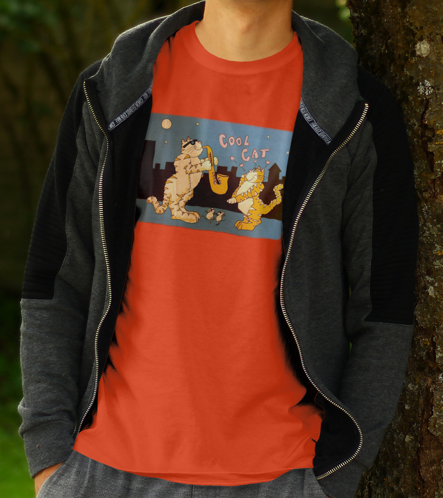 Harry Wearing Cool Cat Playing Saxophone In City Night Sky T-Shirt