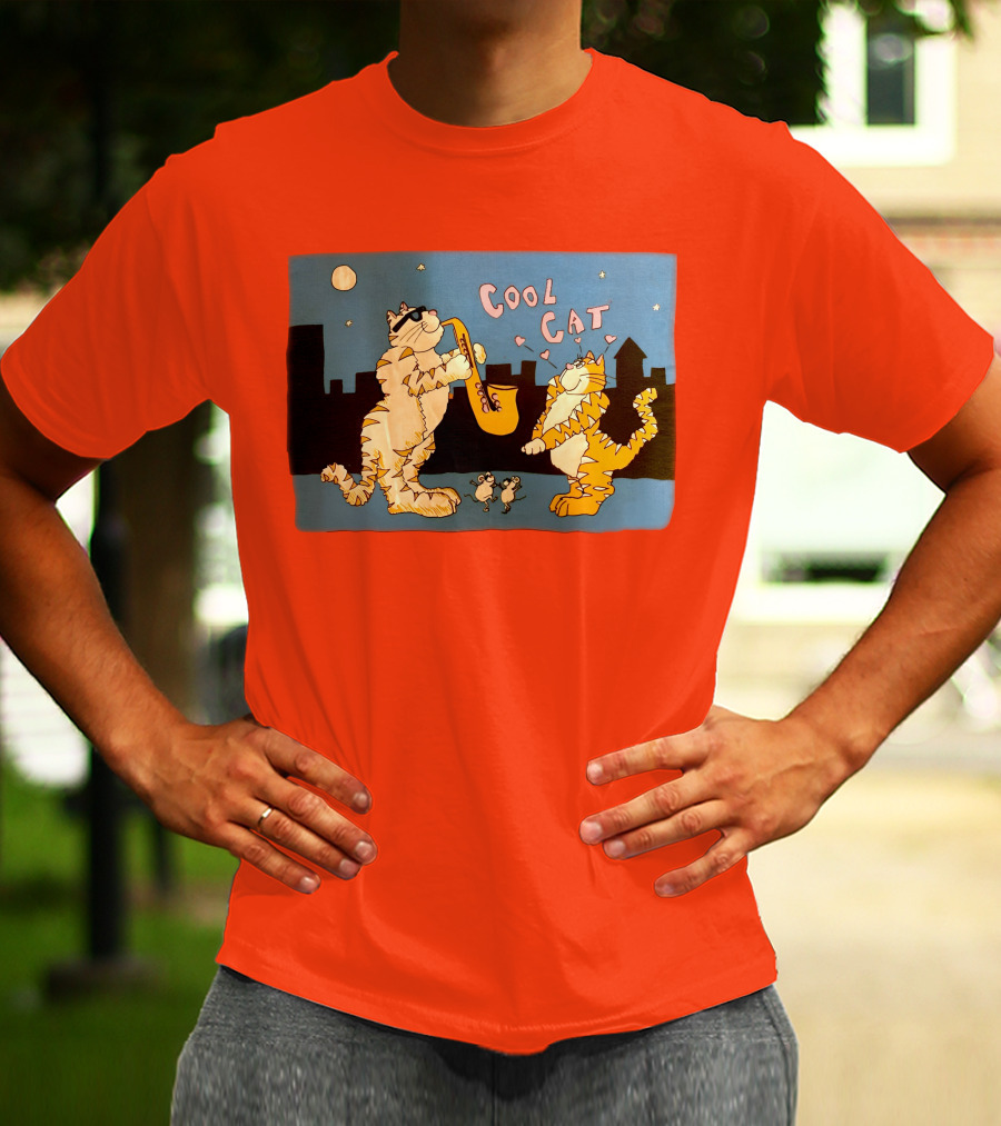 Harry Wearing Cool Cat Playing Saxophone In City Night Sky T-Shirt