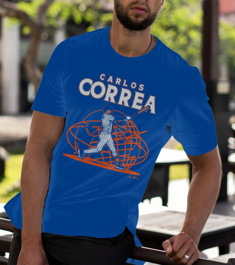 Carlos Correa Baseball Swing With Global Background T-Shirt
