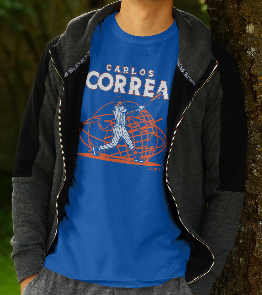 Carlos Correa Baseball Swing With Global Background T-Shirt