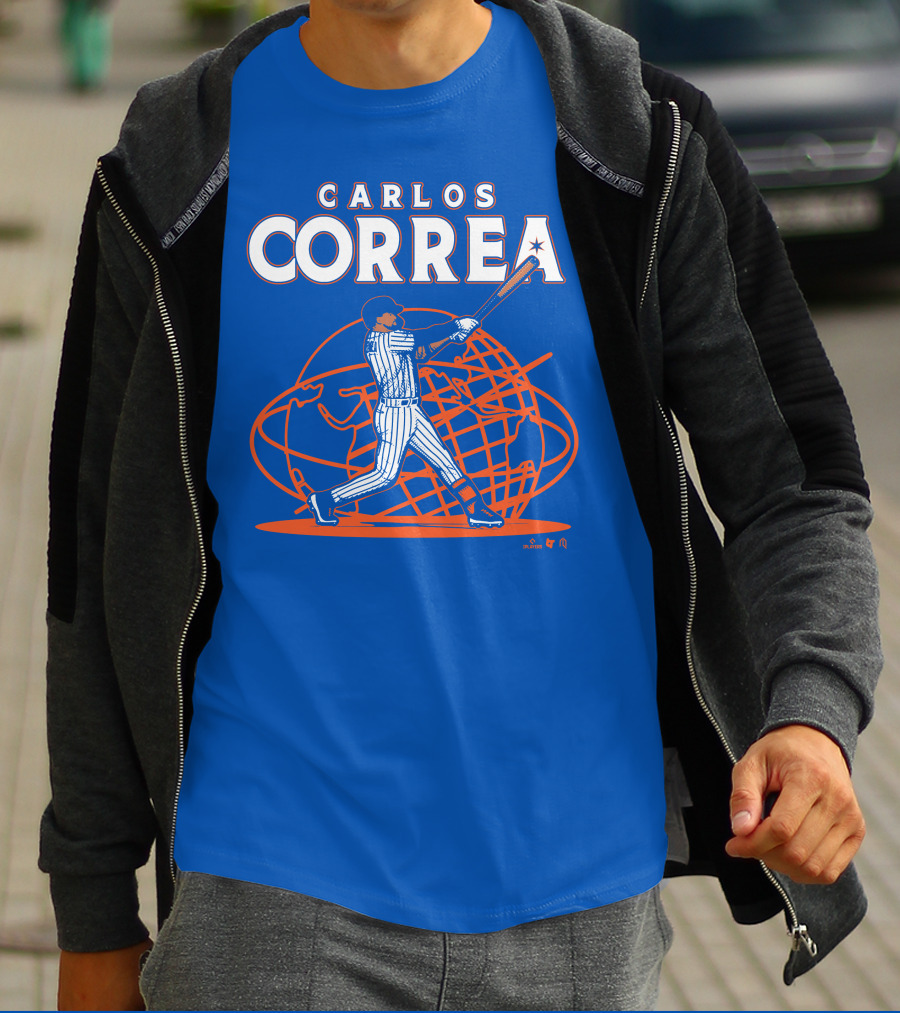 Carlos Correa Baseball Swing With Global Background T-Shirt