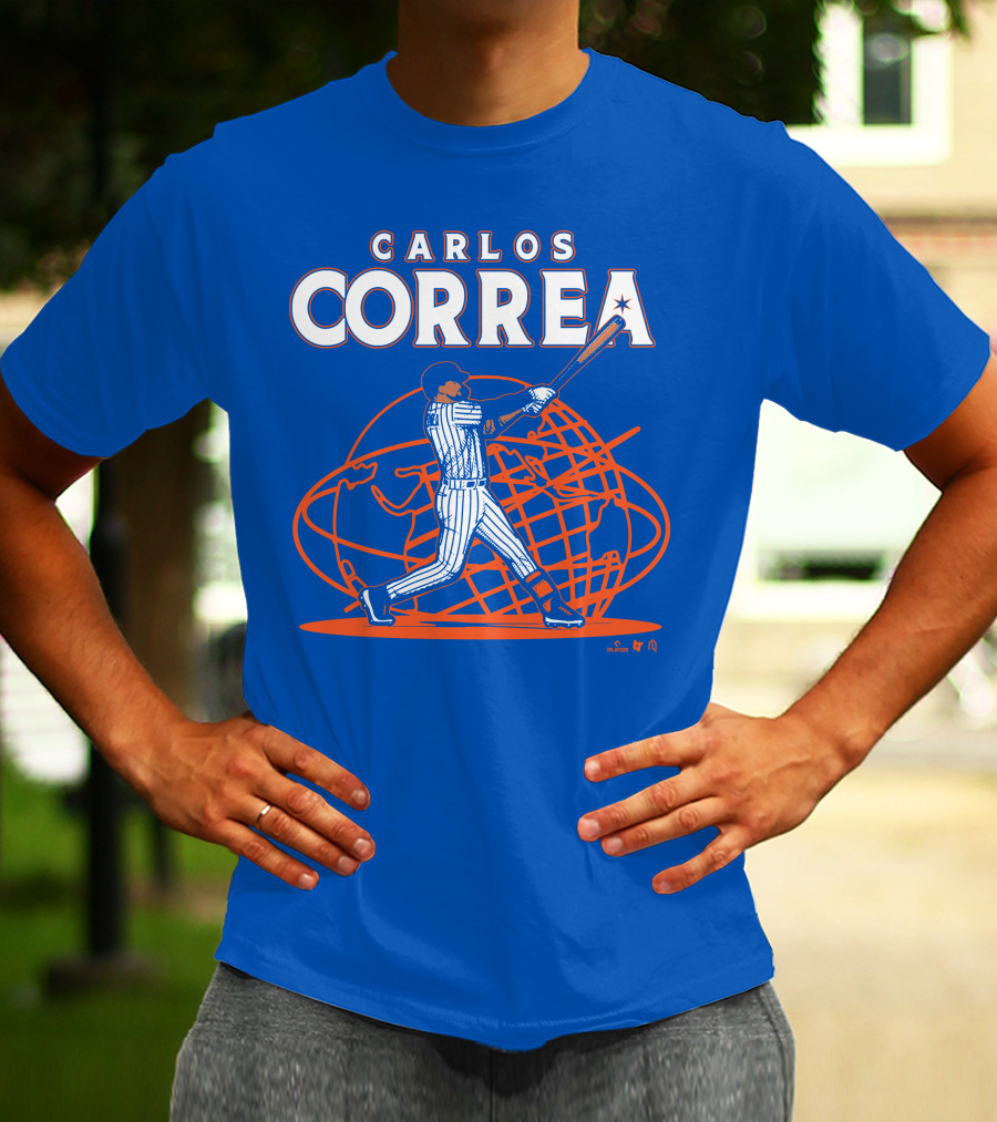 Carlos Correa Baseball Swing With Global Background T-Shirt