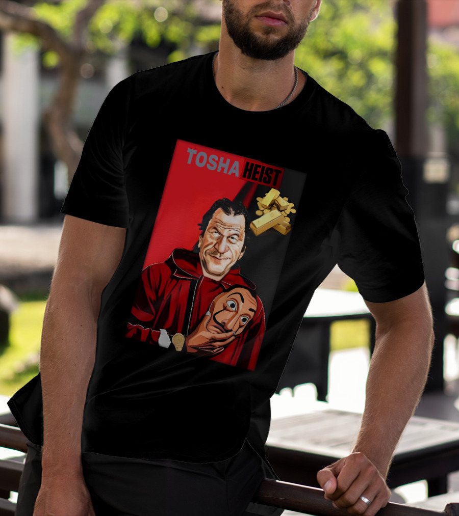 Tosha Heist Garb House Masked Figure With Gold Bars T-Shirt