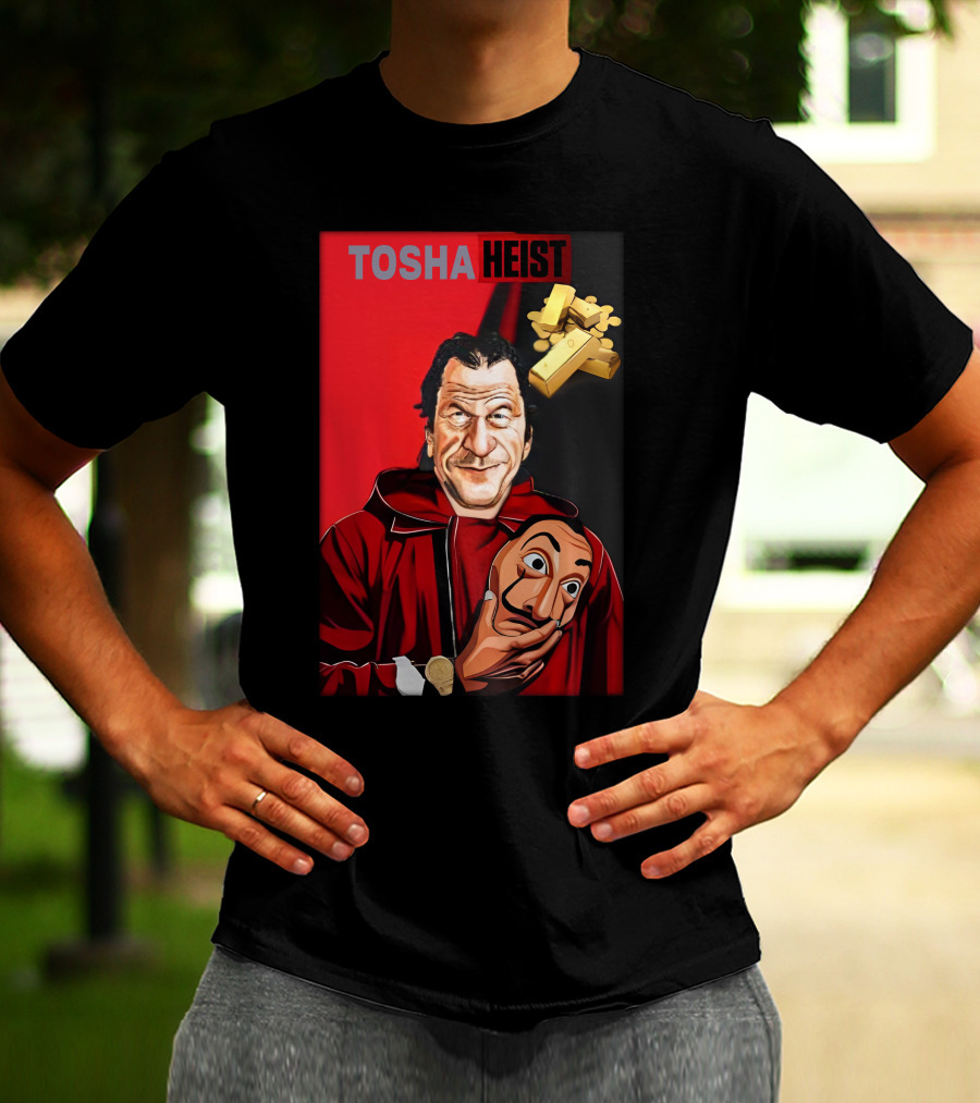 Tosha Heist Garb House Masked Figure With Gold Bars T-Shirt