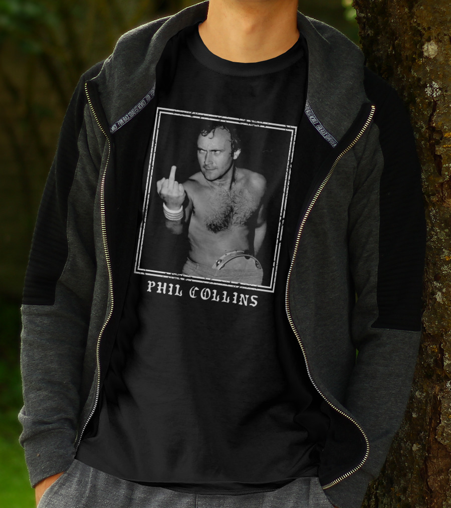 Phil Collins Middle Finger Black And White Image T-Shirt