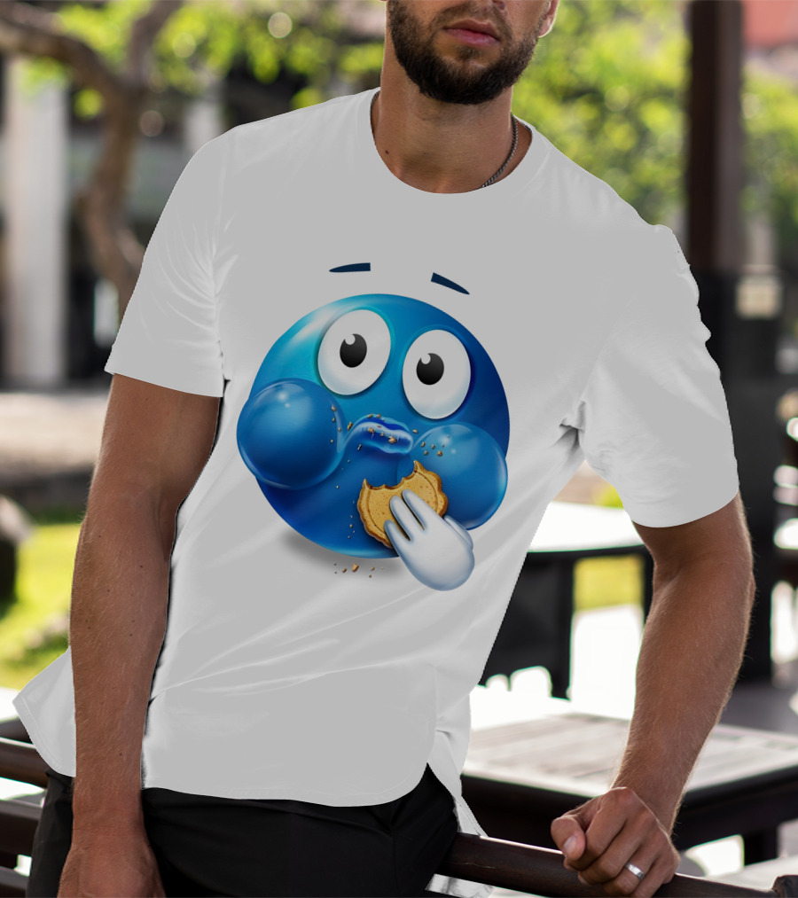 Cookie Muncher Blue Emoji With Crumbs T-Shirt