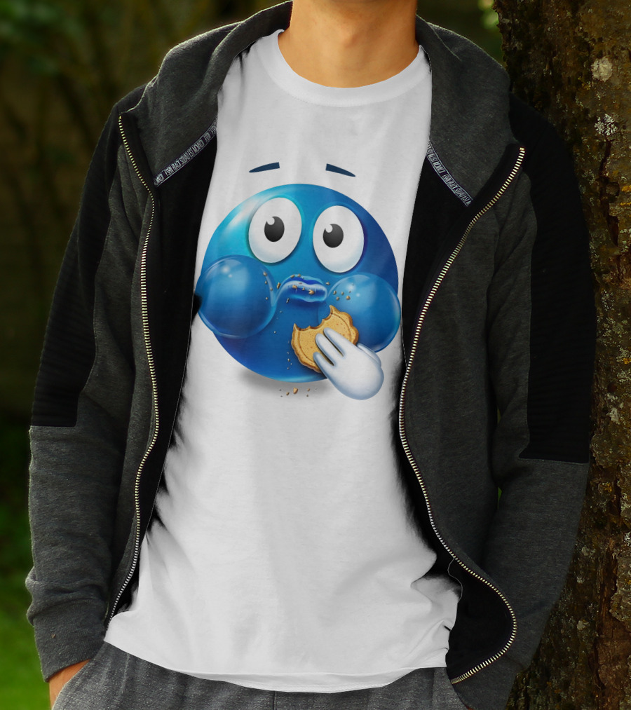 Cookie Muncher Blue Emoji With Crumbs T-Shirt