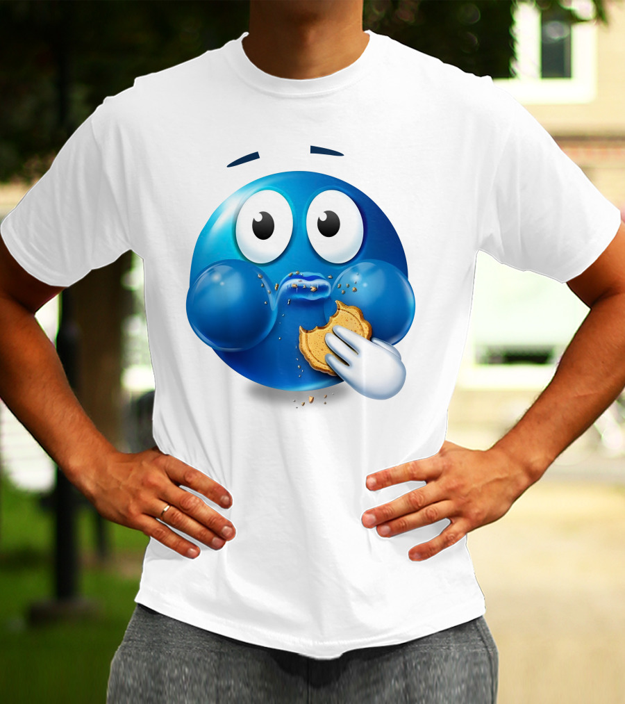 Cookie Muncher Blue Emoji With Crumbs T-Shirt