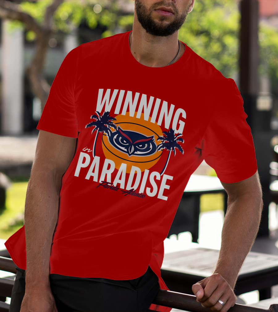 Winning In Paradise Florida Atlantic Owl Sunset Palms T-Shirt