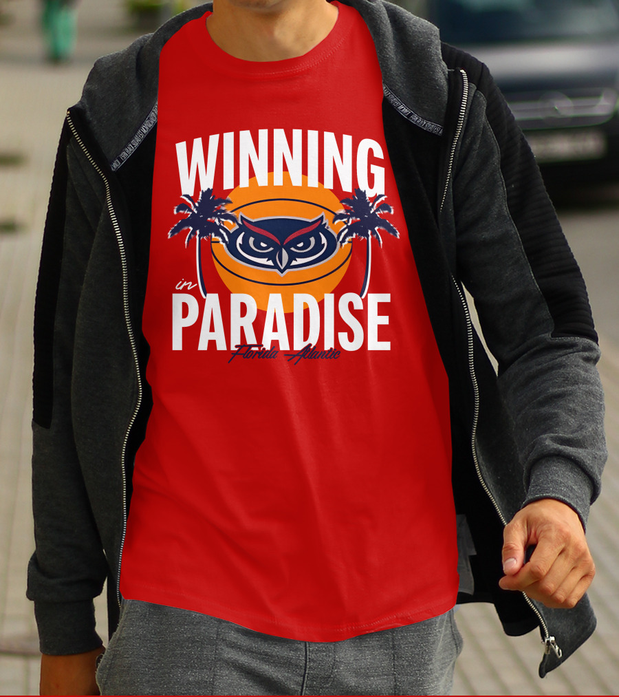 Winning In Paradise Florida Atlantic Owl Sunset Palms T-Shirt