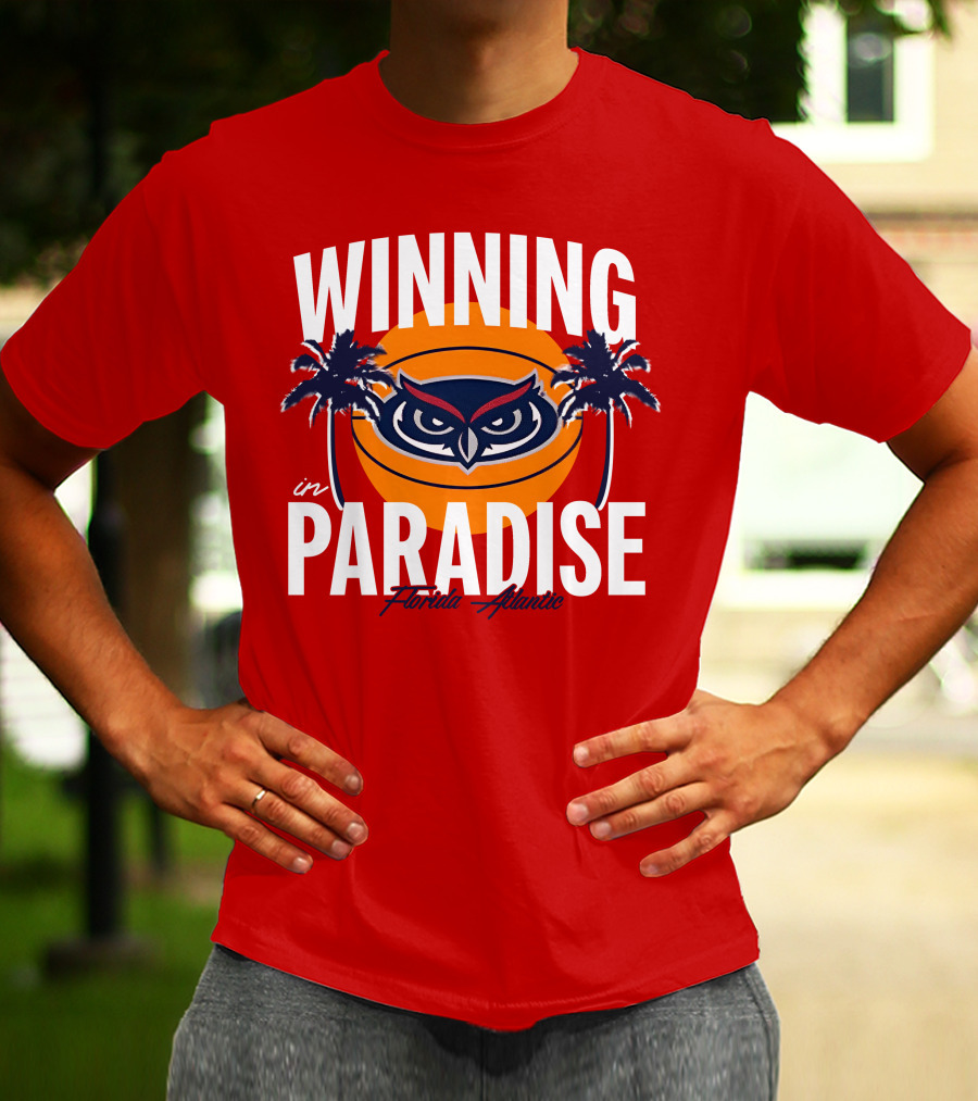 Winning In Paradise Florida Atlantic Owl Sunset Palms T-Shirt