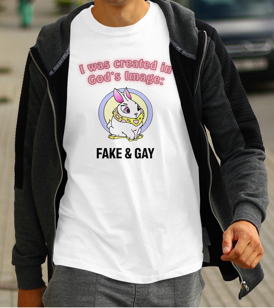 I Was Created In God's Image: Fake And Gay With Cute Rabbit T-Shirt