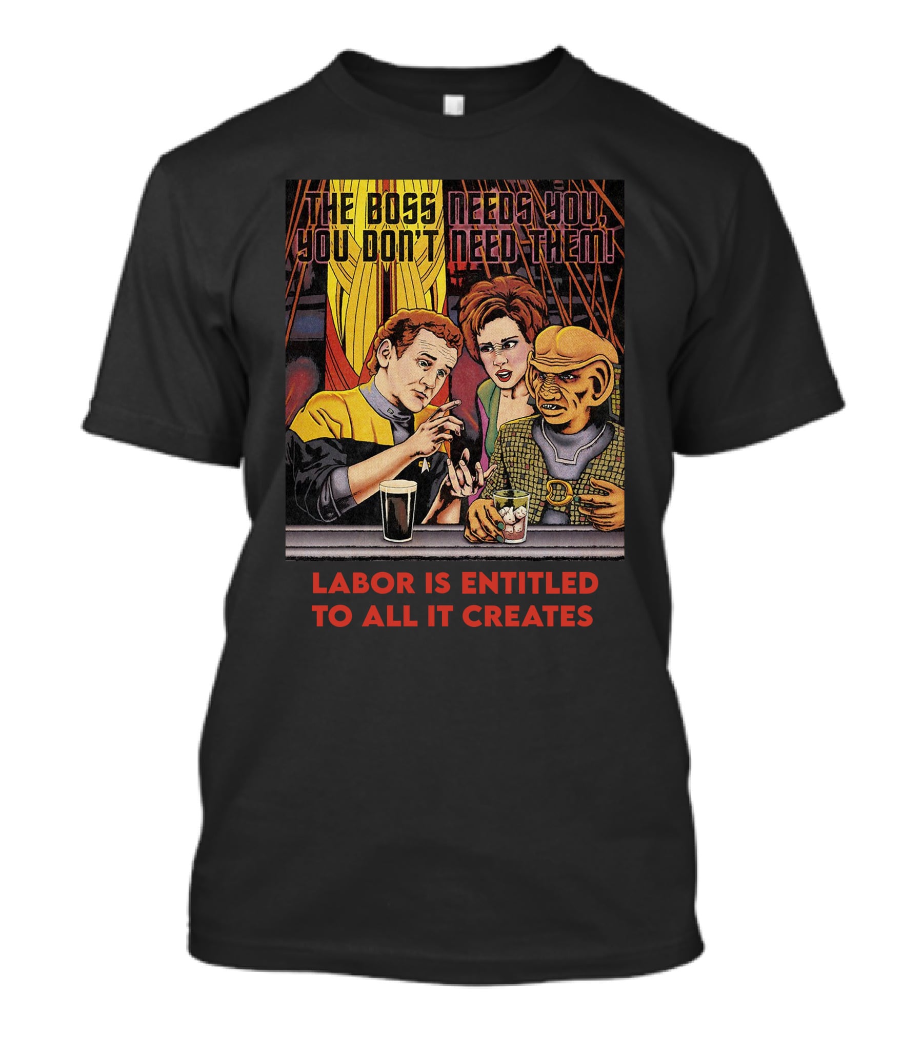 Labor Is Entitled To All It Creates The Boss Needs You You Don't Need Them Retro Characters T-Shirt