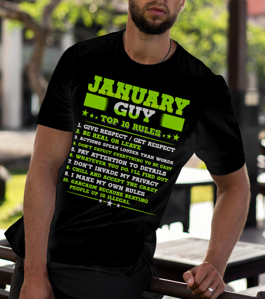 Cool January Guy Top 10 Rules Birthday T-Shirt