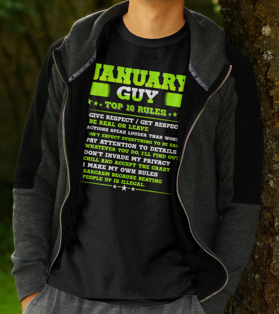 Cool January Guy Top 10 Rules Birthday T-Shirt