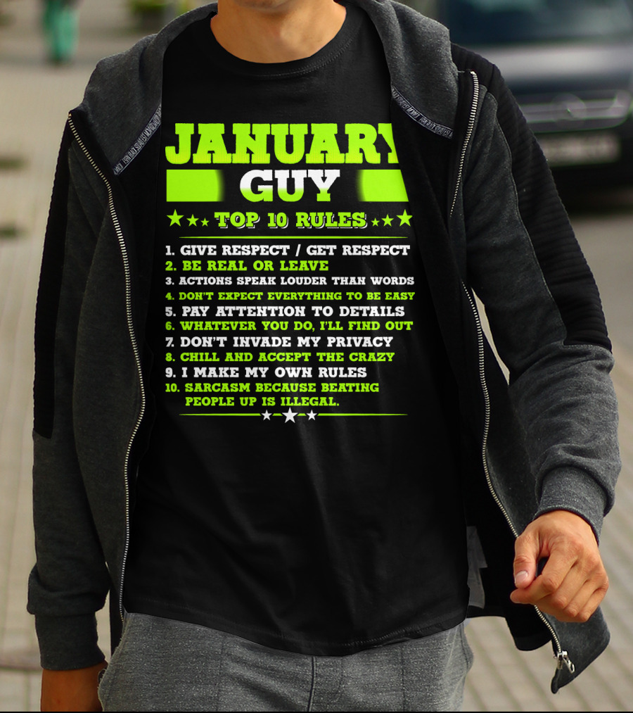 Cool January Guy Top 10 Rules Birthday T-Shirt