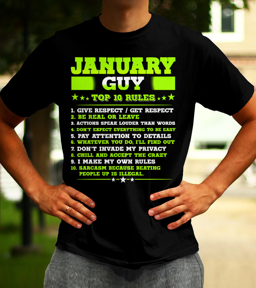Cool January Guy Top 10 Rules Birthday T-Shirt