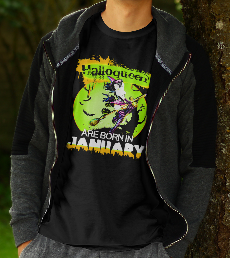 Halloqueen Witch Are Born In January Halloween Birthday T-Shirt