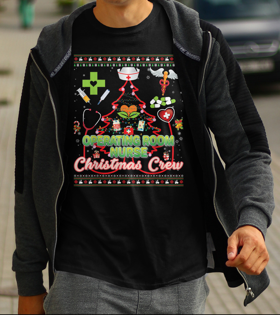 Operating Room Nurse Christmas Crew Tree Stethoscope Holiday Symbols T-Shirt