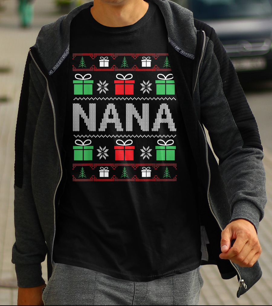 Nana Christmas Sweater Funny Xmas Family Gifts Presents Trees Snowflakes T-Shirt