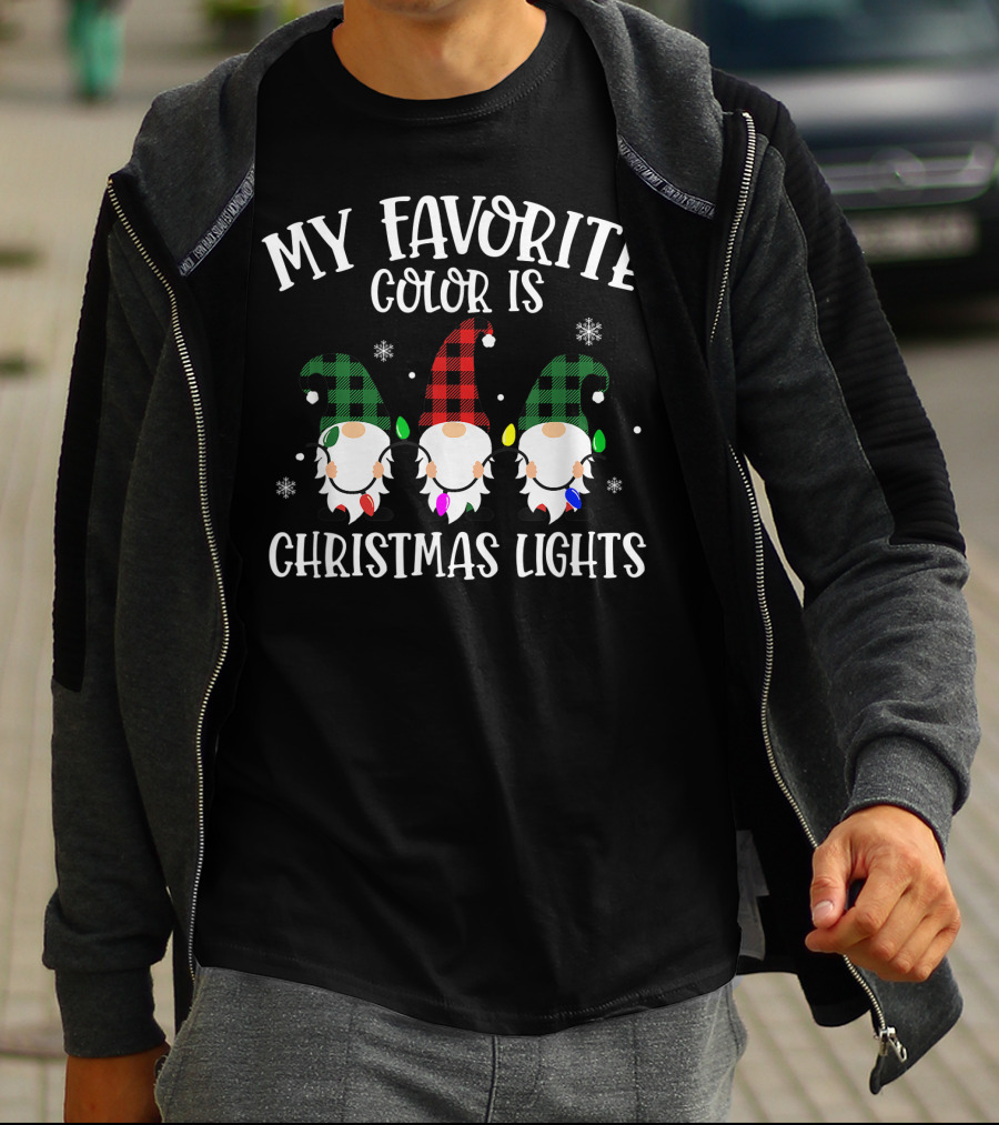 My Favorite Color Is Christmas Lights Gnome Buffalo Plaid T-Shirt