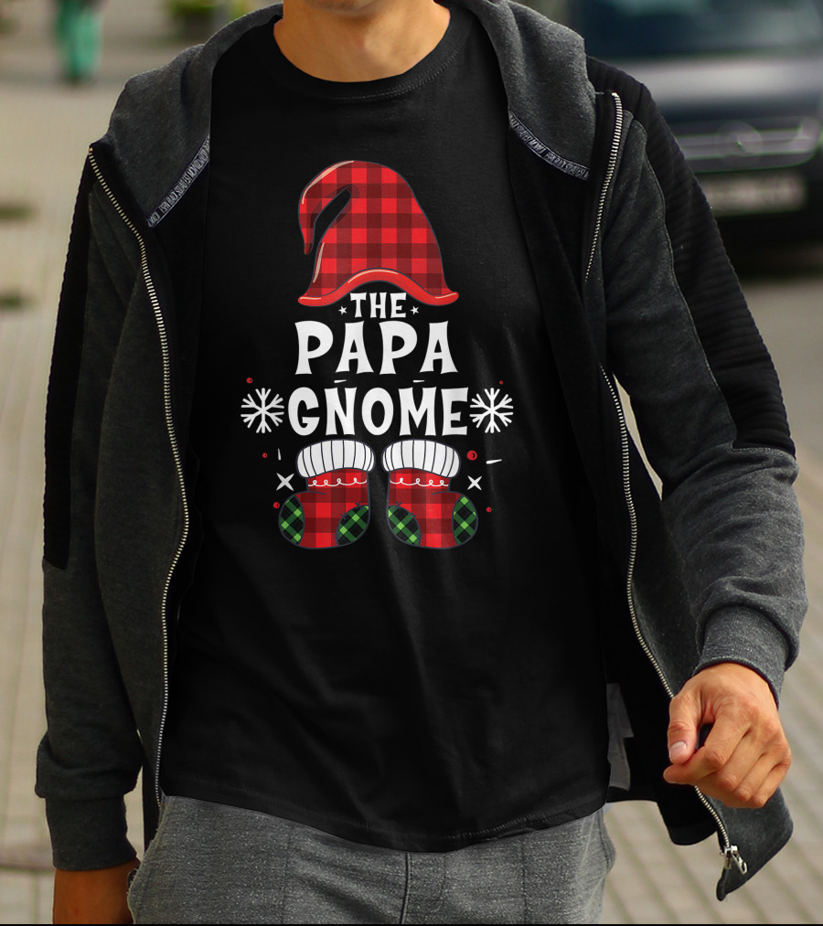 Papa Gnome Buffalo Plaid Christmas Family Matching T-Shirt