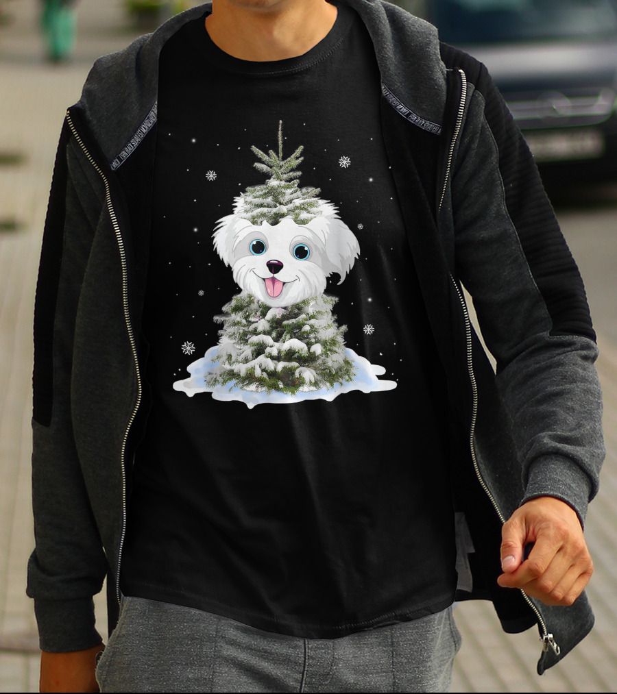 Maltipoo Christmas Tree Funny Snow Holiday Gifts T-Shirt