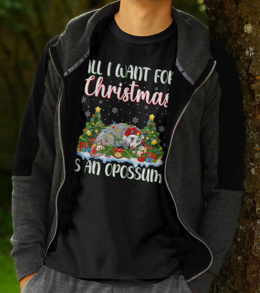 All I Want For Christmas Is An Opossum Xmas Lighting Santa T-Shirt