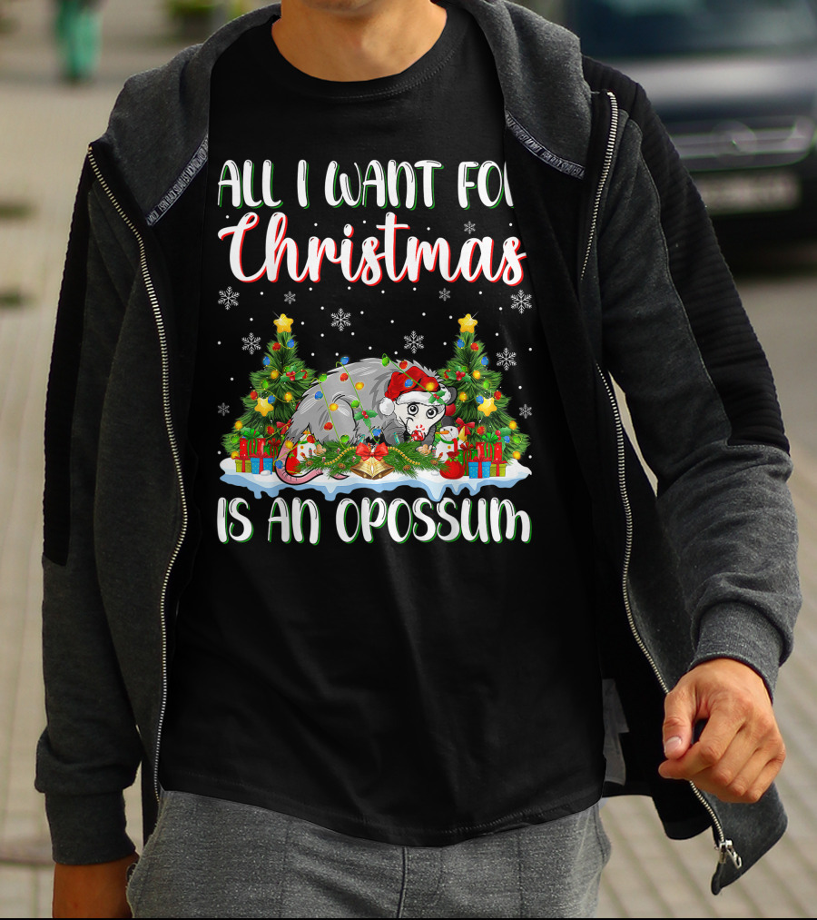 All I Want For Christmas Is An Opossum Xmas Lighting Santa T-Shirt