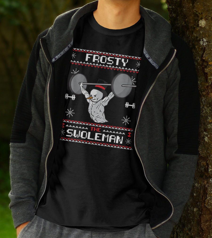 Frosty The Swoleman Snowman Bodybuilder Weightlifting Gym Humor T-Shirt