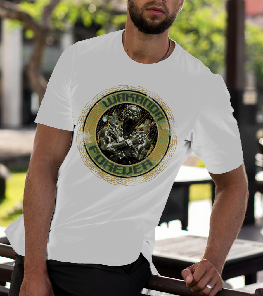Wakanda Forever Black Panther Gold Circle Marvel T-Shirt