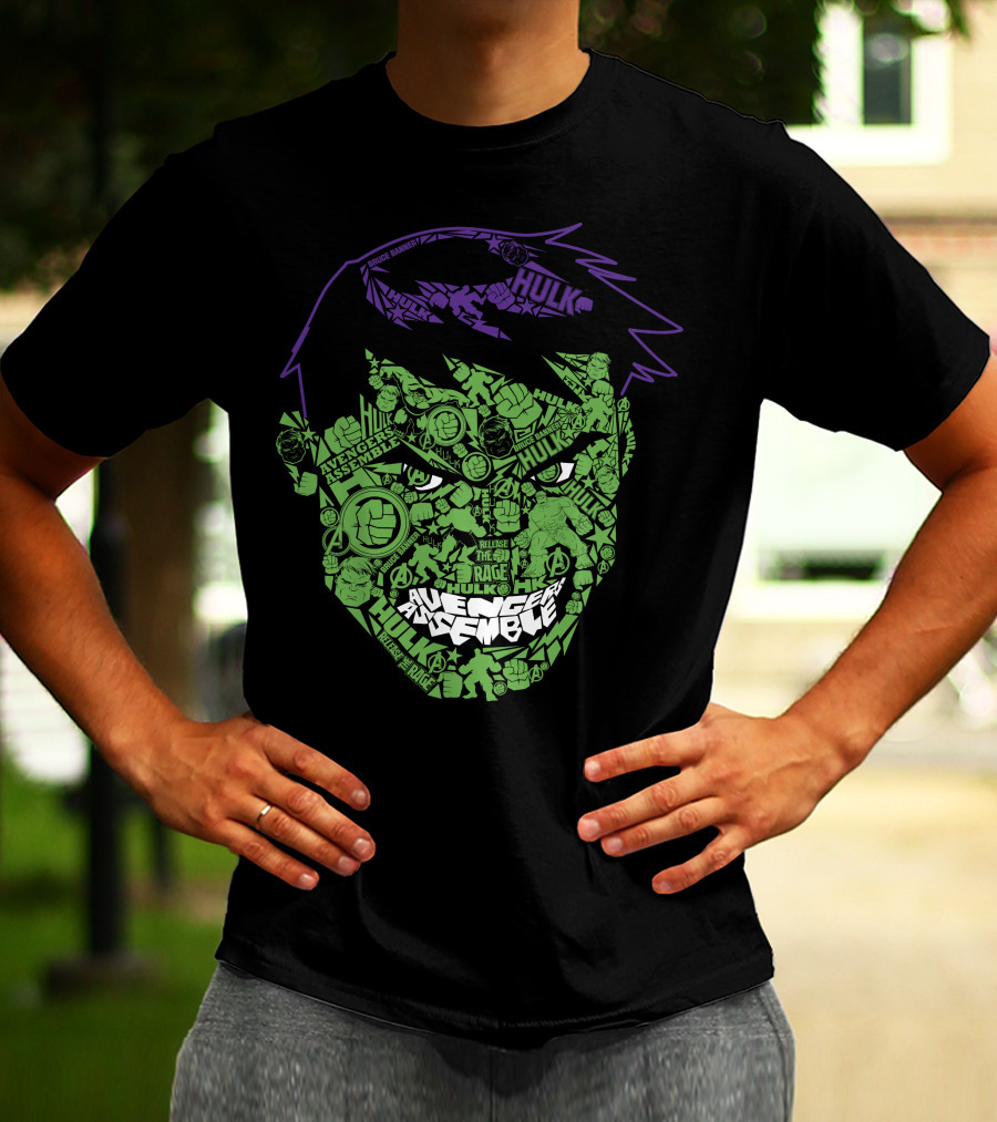 Avengers Assemble Hulk Rage Face With Smash Symbol And Purple Hair Elements T-Shirt