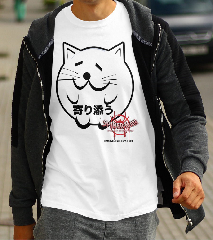 Marvel Spider-Man Into The Spiderverse Cat Sticker Japanese Text T-Shirt