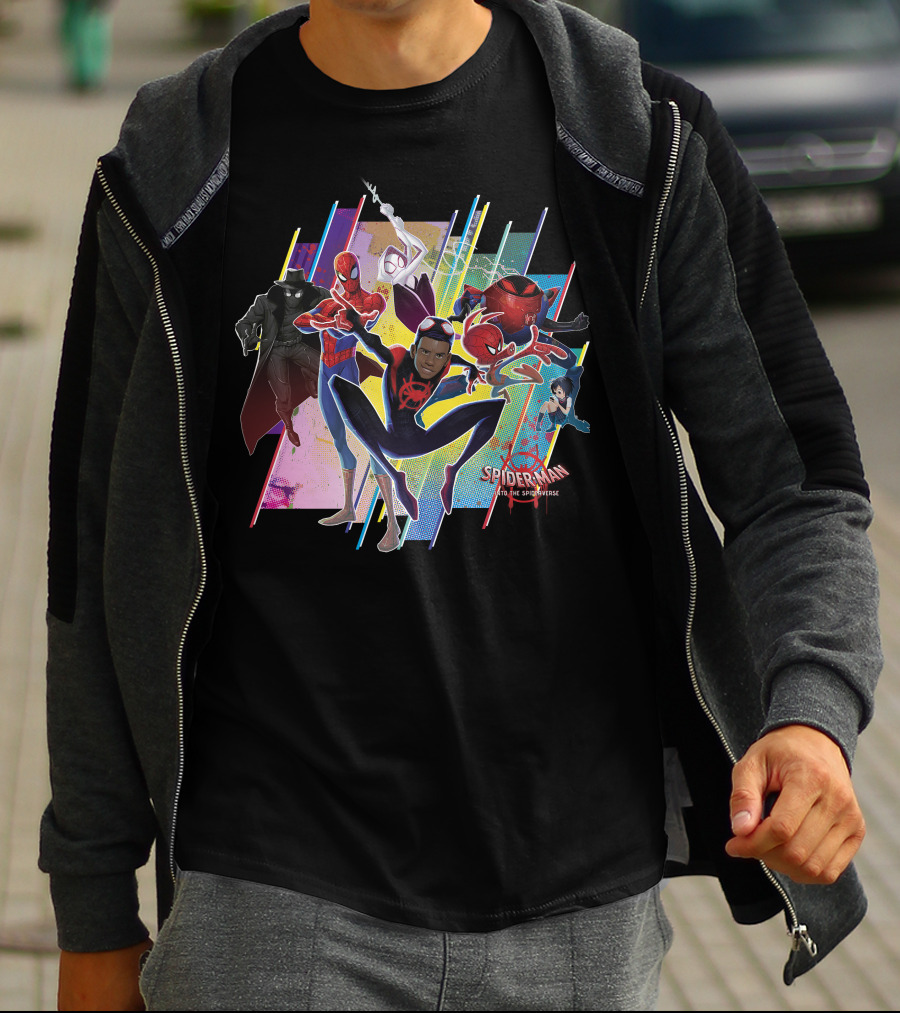 Spider-Man Into The Spiderverse Colorful Group Marvel T-Shirt