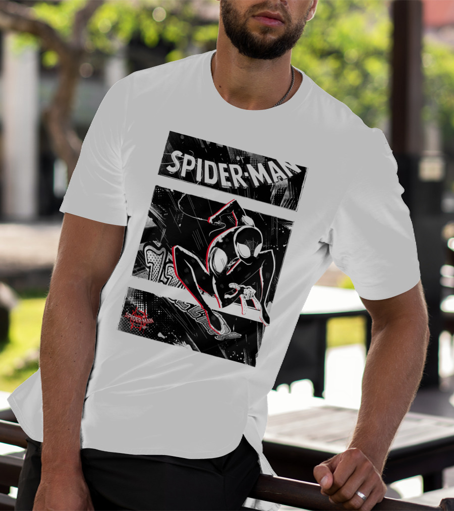 Spider-Man Marvel Spiderverse Comic Graphic Action Panels T-Shirt