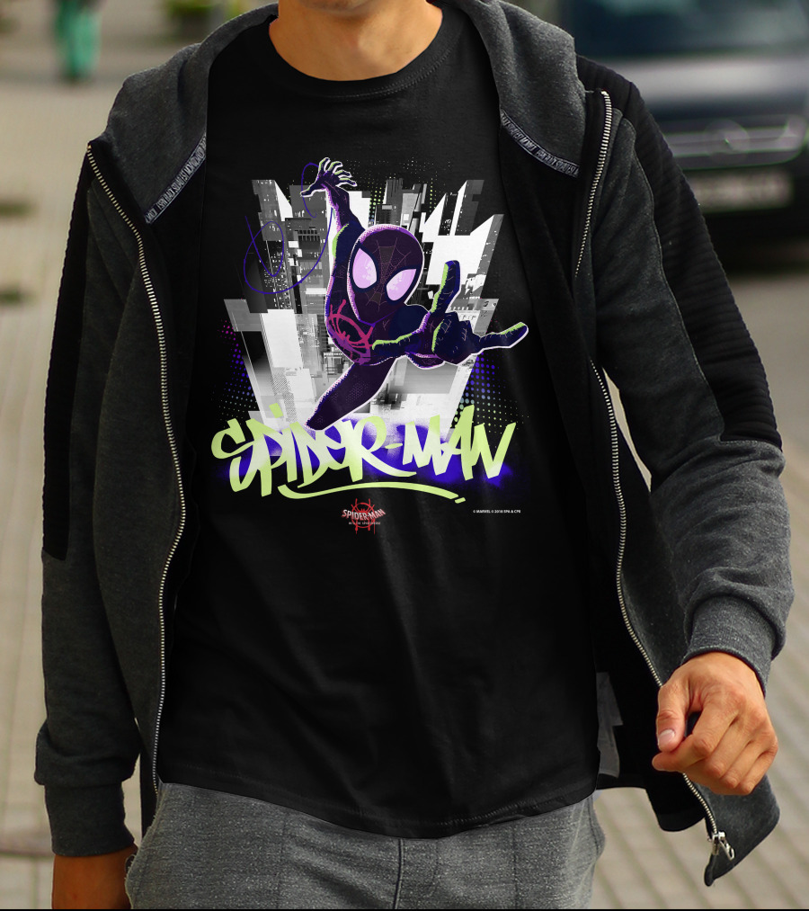 Spider-Man Spiderverse Graffiti City Marvel Iconic Swing Pose T-Shirt