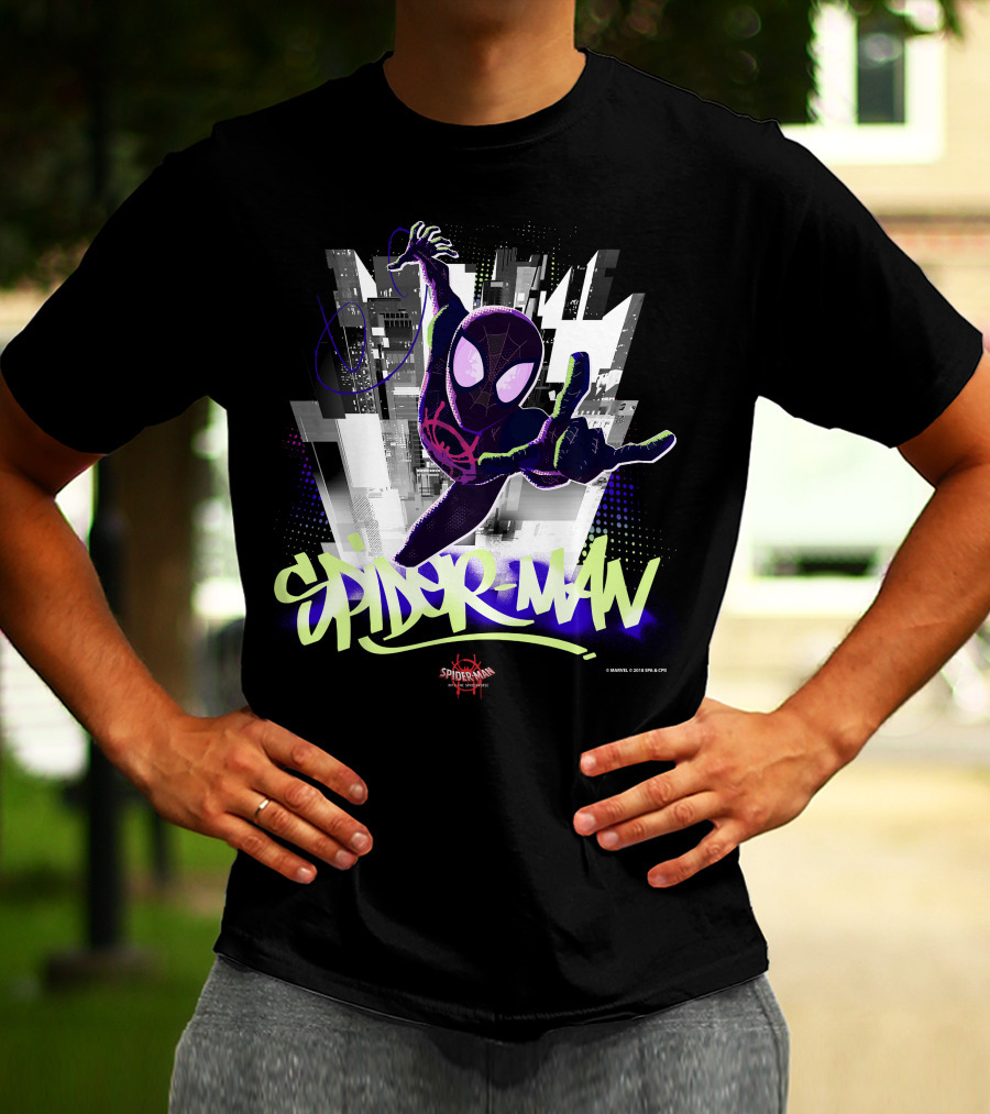Spider-Man Spiderverse Graffiti City Marvel Iconic Swing Pose T-Shirt