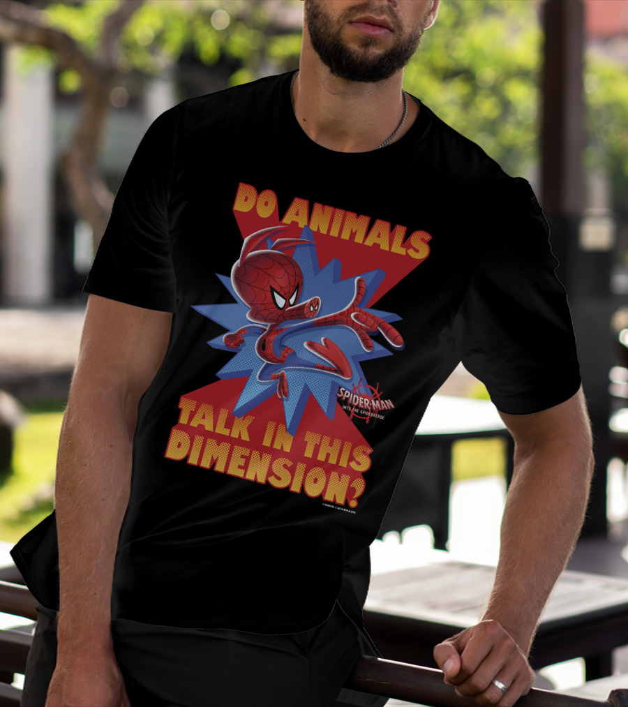 Marvel Spider-Man Into The Spiderverse Do Animals Talk In This Dimension? T-Shirt