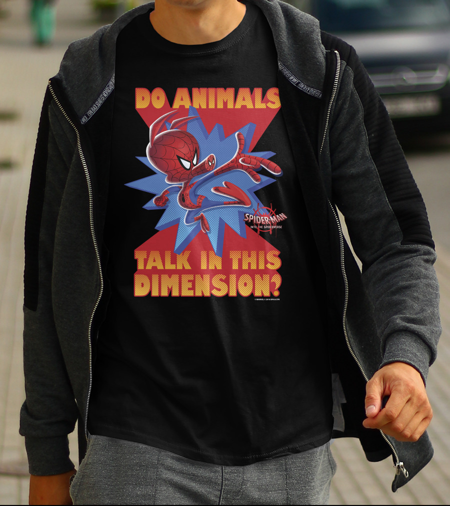 Marvel Spider-Man Into The Spiderverse Do Animals Talk In This Dimension? T-Shirt