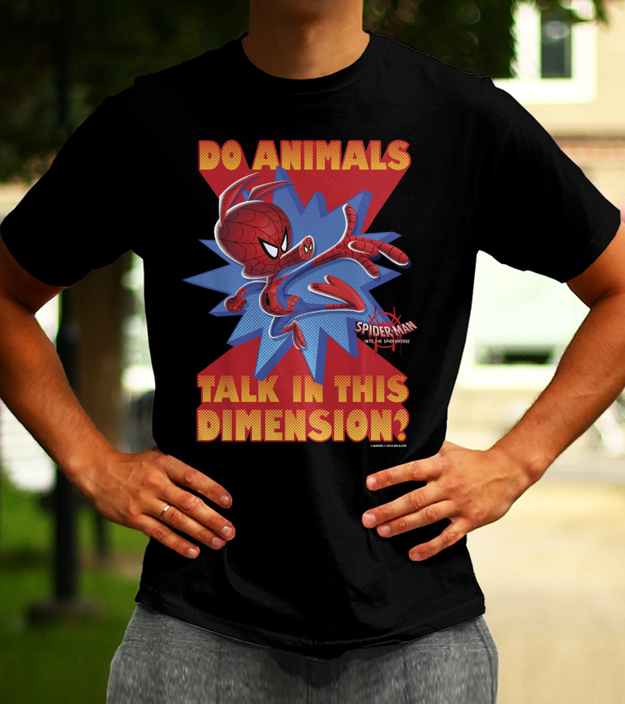 Marvel Spider-Man Into The Spiderverse Do Animals Talk In This Dimension? T-Shirt