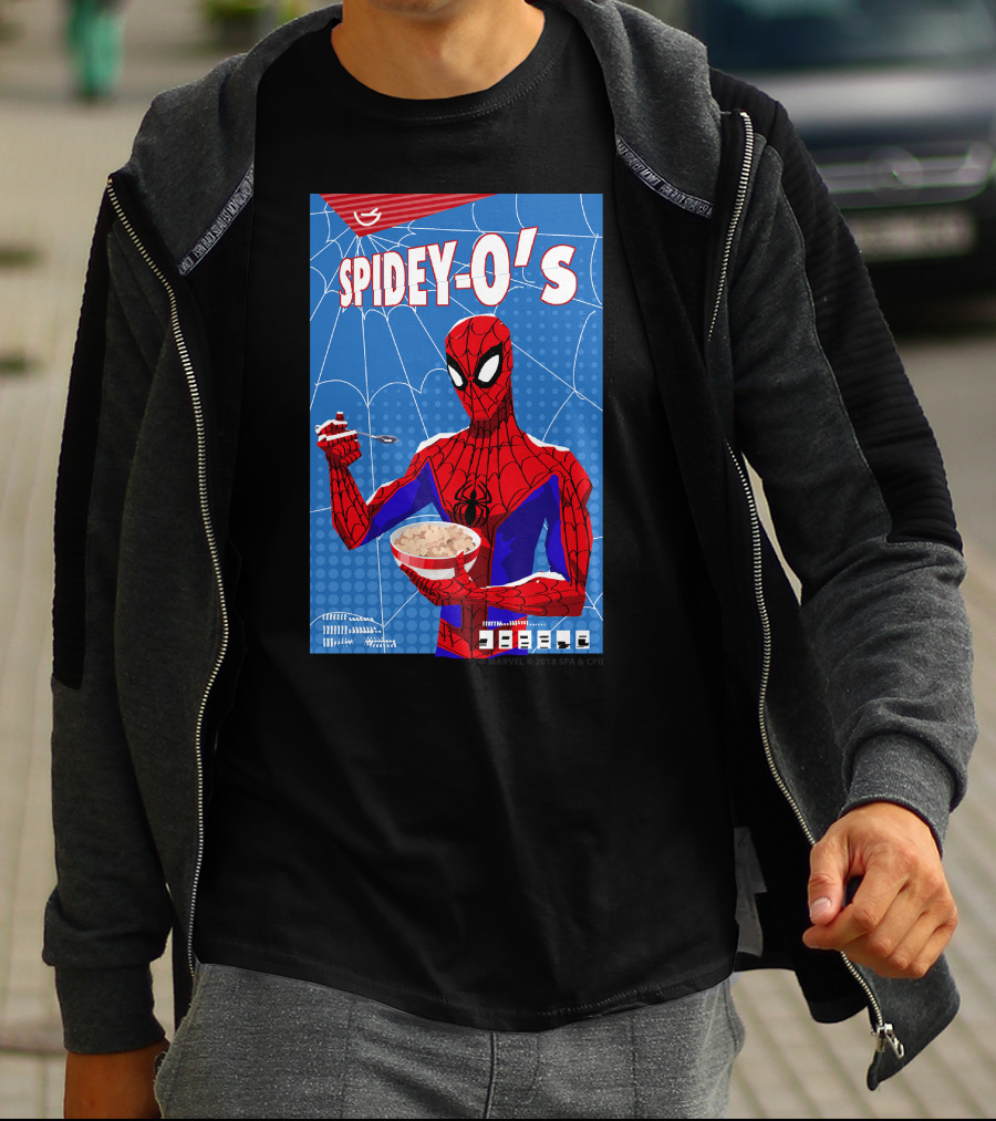 Marvel Spider-Man Spiderverse Spidey-Os Cereal Box Breakfast Comics T-Shirt