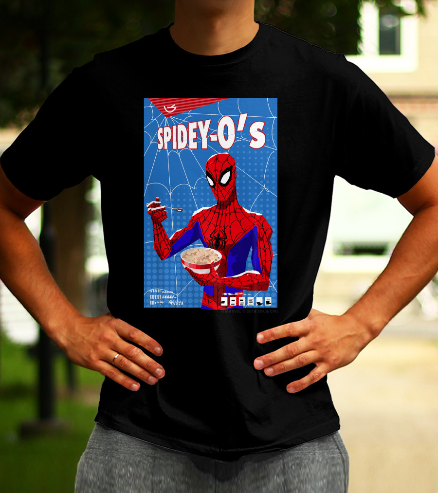Marvel Spider-Man Spiderverse Spidey-Os Cereal Box Breakfast Comics T-Shirt