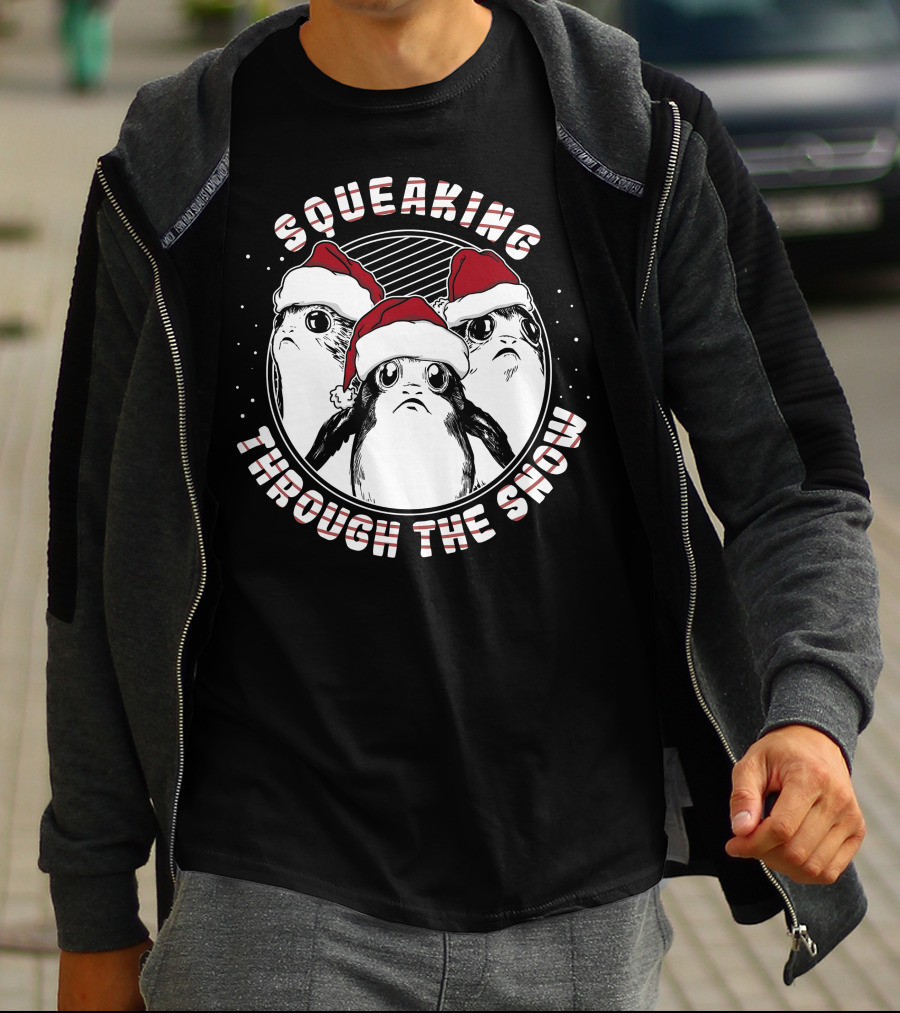 Squeaking Through The Snow Star Wars Porg Santa Hat T-Shirt